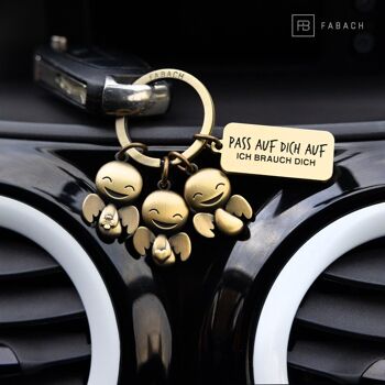 Porte-clés ange gardien "Happy-Trio" - porte-bonheur ange voiture avec message gravé "Prends soin de toi" 11