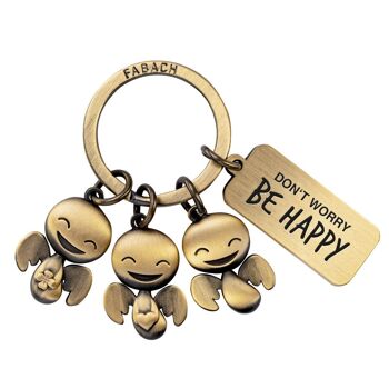 Porte-clés ange gardien "Happy-Trio" - porte-bonheur ange avec message gravé "Ne vous inquiétez pas, soyez heureux" 2
