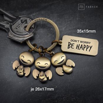 Porte-clés ange gardien "Happy-Trio" - porte-bonheur ange avec message gravé "Ne vous inquiétez pas, soyez heureux" 8