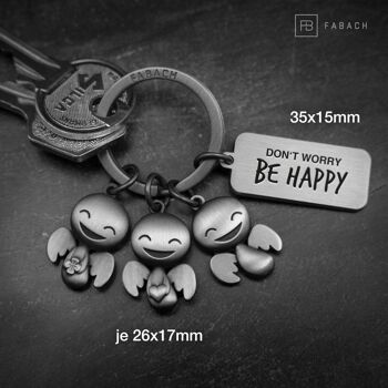 Porte-clés ange gardien "Happy-Trio" - porte-bonheur ange avec message gravé "Ne vous inquiétez pas, soyez heureux" 10
