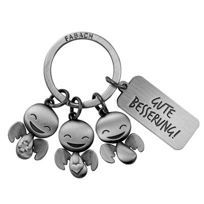 "Happy-Trio" Guardian Angel Keyring - Angel Lucky Charm with Message Engraving "Get Well Soon"