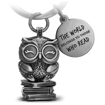 "Le monde appartient à ceux qui lisent" Porte-clés hibou livre hibou "Bookowl" avec gravure - porte-bonheur chouette douce 2