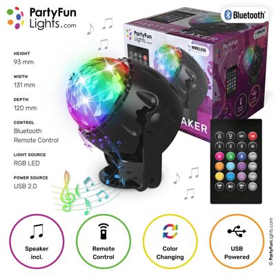 PartyFunLights - Lámpara de discoteca - Altavoz para fiestas - con mando a distancia - LED - Bluetooth - USB