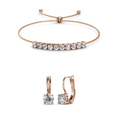 Parure et Coffret Round Crystal Mia - Or Rosé et Cristal