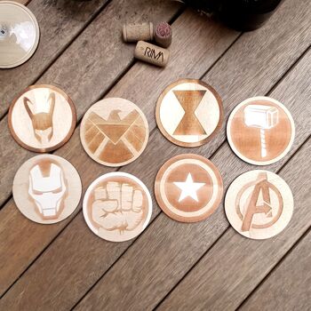 Ensemble de 8 sous-verres en bois Avengers - Cadeau de pendaison de crémaillère - Super-héros 1