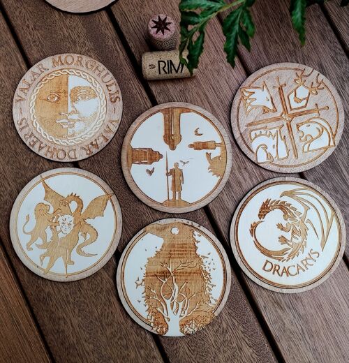 Set of 6 Game of Thrones Wood Coasters - Housewarming Gift - GOT