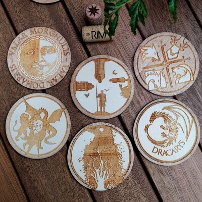 Ensemble de 6 sous-verres en bois Game of Thrones - Cadeau de pendaison de crémaillère - GOT