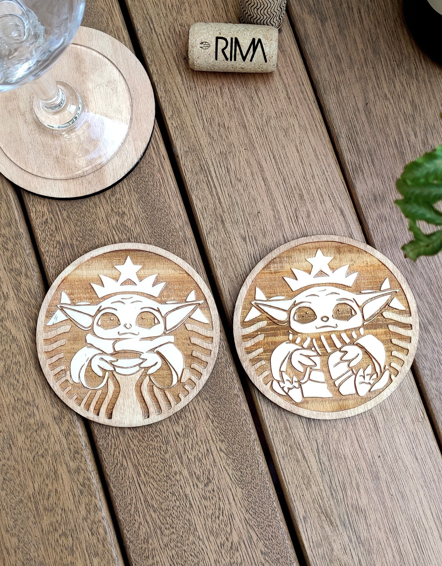 Buy wholesale Set of 2 Starbucks Baby Yoda Wood Coasters Coffee