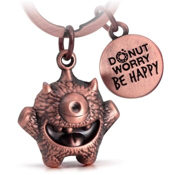 "  Porte-clés encourageur "Cyklops" - doux monstre porte-bonheur avec gravure "Donut, soyez heureux !" - Le chagrin grignotant un porte-bonheur 3