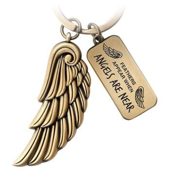 Porte-clés ailes d'ange "Anges" - gravure avec message "Les plumes apparaissent quand les anges sont proches" - porte-bonheur ailes d'ange 2