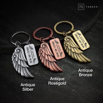 Porte-clés ailes d'ange "Anges" - gravure avec message "Les plumes apparaissent quand les anges sont proches" - porte-bonheur ailes d'ange 7