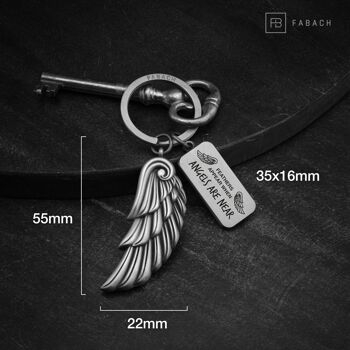 Porte-clés ailes d'ange "Anges" - gravure avec message "Les plumes apparaissent quand les anges sont proches" - porte-bonheur ailes d'ange 9