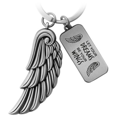 Porte-clés ailes d'ange "Dreams" - gravure avec message "Que vos rêves soient vos ailes" - porte-bonheur ailes d'ange