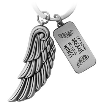 Porte-clés ailes d'ange "Dreams" - gravure avec message "Que vos rêves soient vos ailes" - porte-bonheur ailes d'ange 1