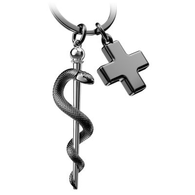 "Asclepius Staff" keychain with medical cross - Asclepius staff as a gift for doctor, nurse