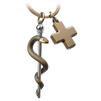 Porte-clés "Bâton d'Asclépios" avec croix médicale - Bâton d'Asclépios en cadeau pour médecin, infirmière, infirmière 2