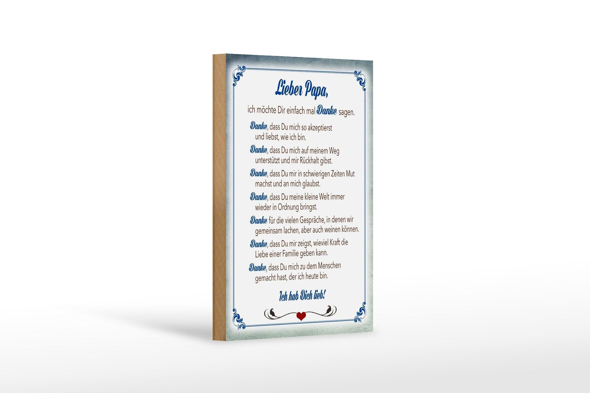 Cartello in legno con scritta 12x18 cm caro papà ti amo decorazione