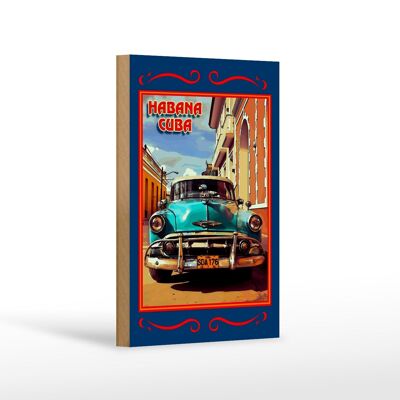 Cartel de madera Cuba 12x18 cm Decoración coche azul Habana Cuba