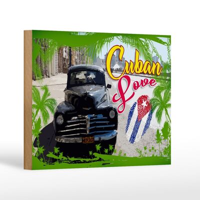 Cartel de madera Cuba 18x12 cm Love Car decoración huellas dactilares