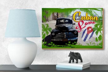 Panneau en bois Cuba 18x12 cm Love Car décoration empreinte digitale 3