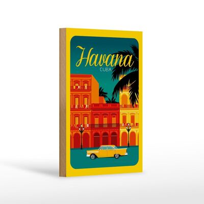 Cartel de madera Habana 12x18 cm Cuba dibujo coche amarillo decoración