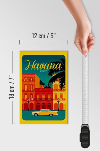 Panneau en bois La Havane 12x18 cm Cuba dessin décoration voiture jaune 4