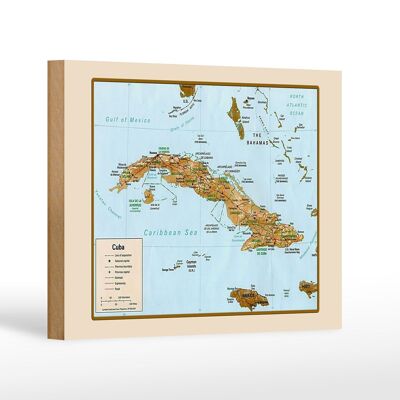 Cartello in legno Cuba 18x12 cm decorazione mappa