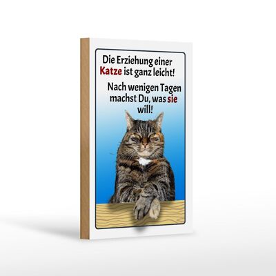 Holzschild Spruch 12x18cm die Erziehung einer Katze leicht Dekoration