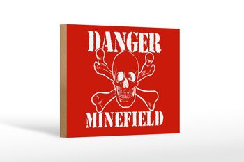 Panneau d'avertissement en bois 18x12 cm, décoration tête de mort Danger Minefield 1