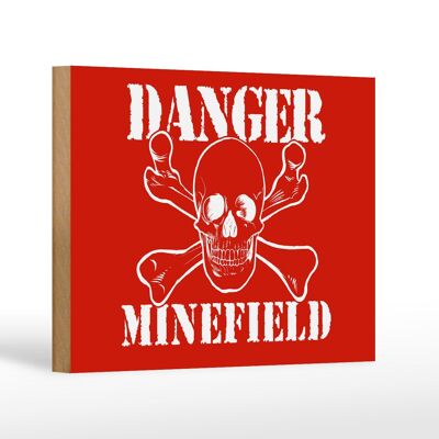 Holzschild Hinweis 18x12 cm Danger Minefield Schädel Dekoration