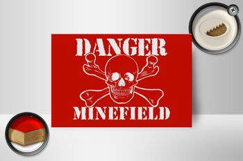 Panneau d'avertissement en bois 18x12 cm, décoration tête de mort Danger Minefield 2