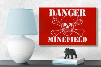 Panneau d'avertissement en bois 18x12 cm, décoration tête de mort Danger Minefield 3