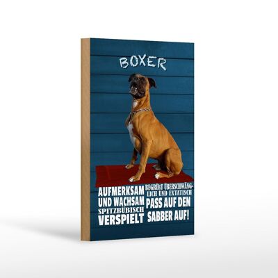 Cartel de madera con texto 12x18 cm Perro Boxer atento vigilante decoración