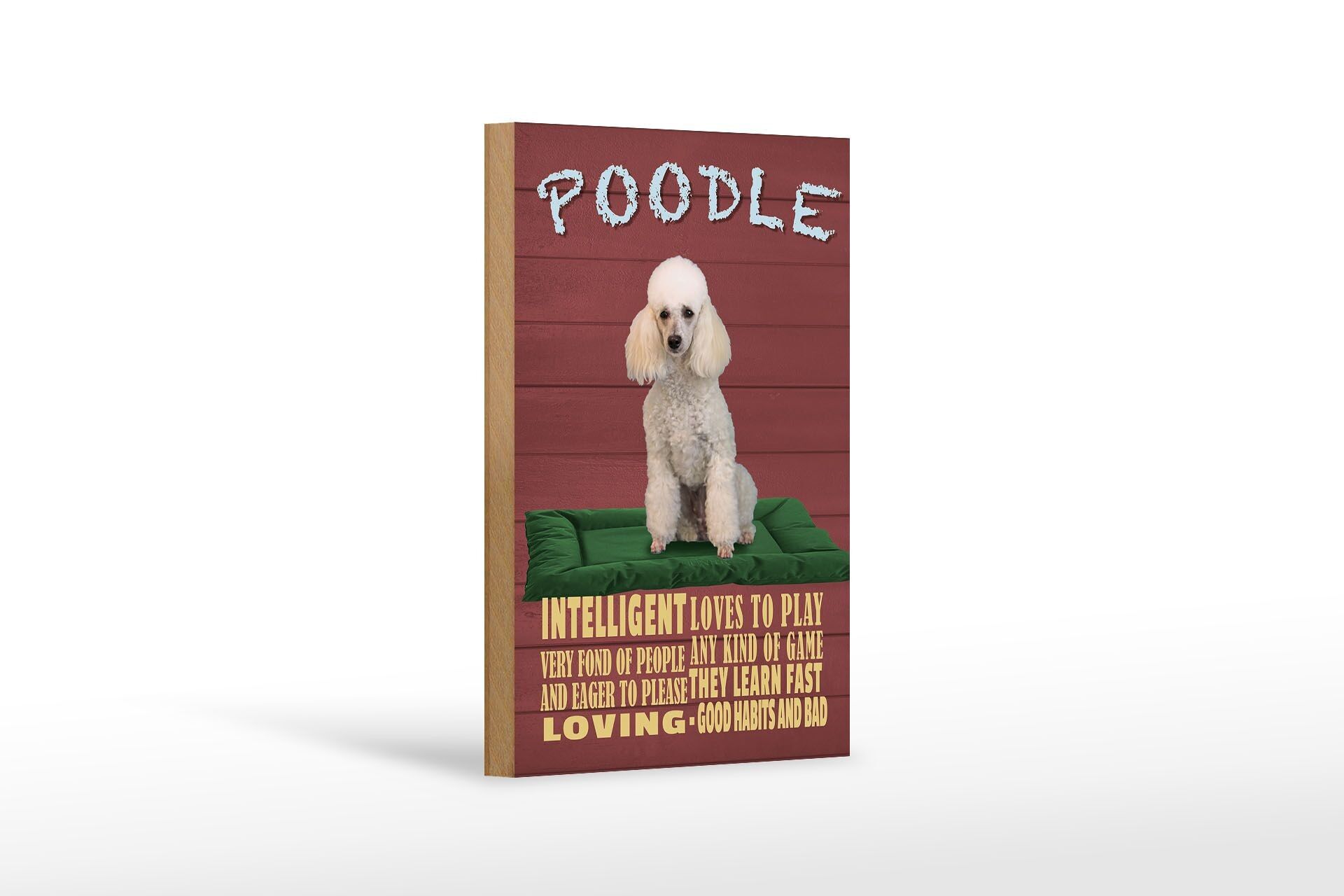 Cartello in legno con scritta 12x18 cm Il cane Barboncino ama giocare a decorare