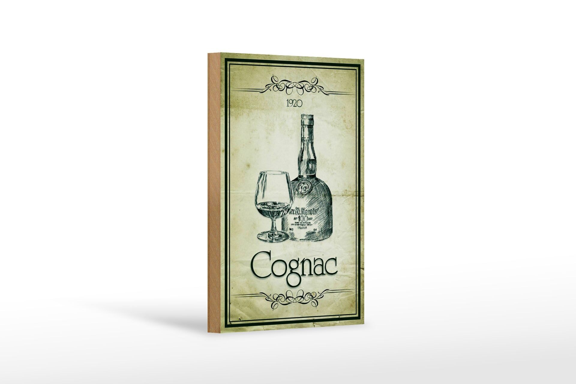 Cartel de madera 12x18 cm 1920 Cognac Decoración Retro