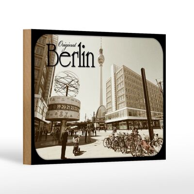 Holzschild Berlin 18x12 cm Blick zum Fernsehturm Dekoration