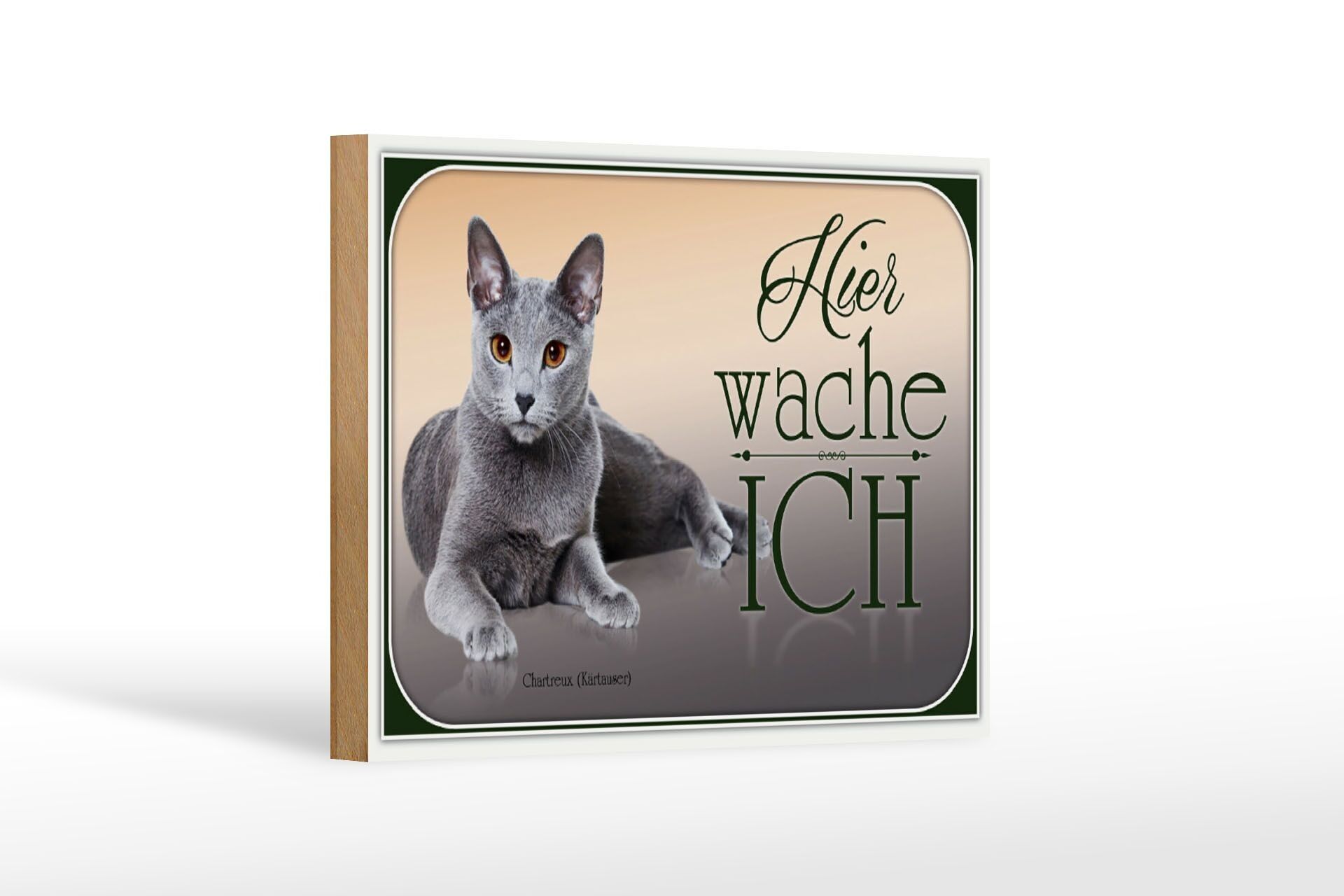 Panneau en bois chat 18x12cm Chartreux ici je me réveille déco