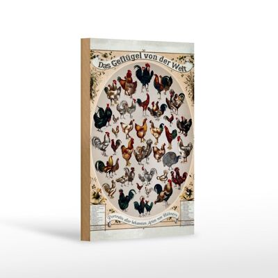 Cartel de madera tipo aves de corral 12x18cm decoración las aves del mundo