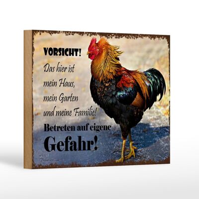 Wooden sign notice 18x12 cm chicken beware this is my house decoration