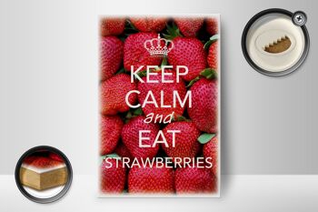 Panneau en bois disant 12x18cm Décoration Keep Calm and eat fraises 2