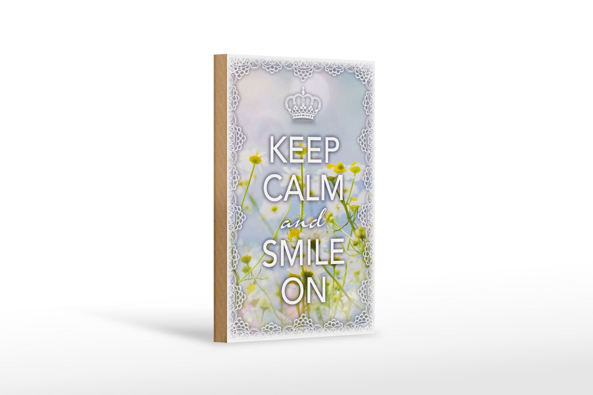 Panneau en bois disant 12x18 cm Keep Calm and smile sur la décoration de la couronne