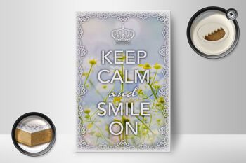 Panneau en bois disant 12x18 cm Keep Calm and smile sur la décoration de la couronne 2