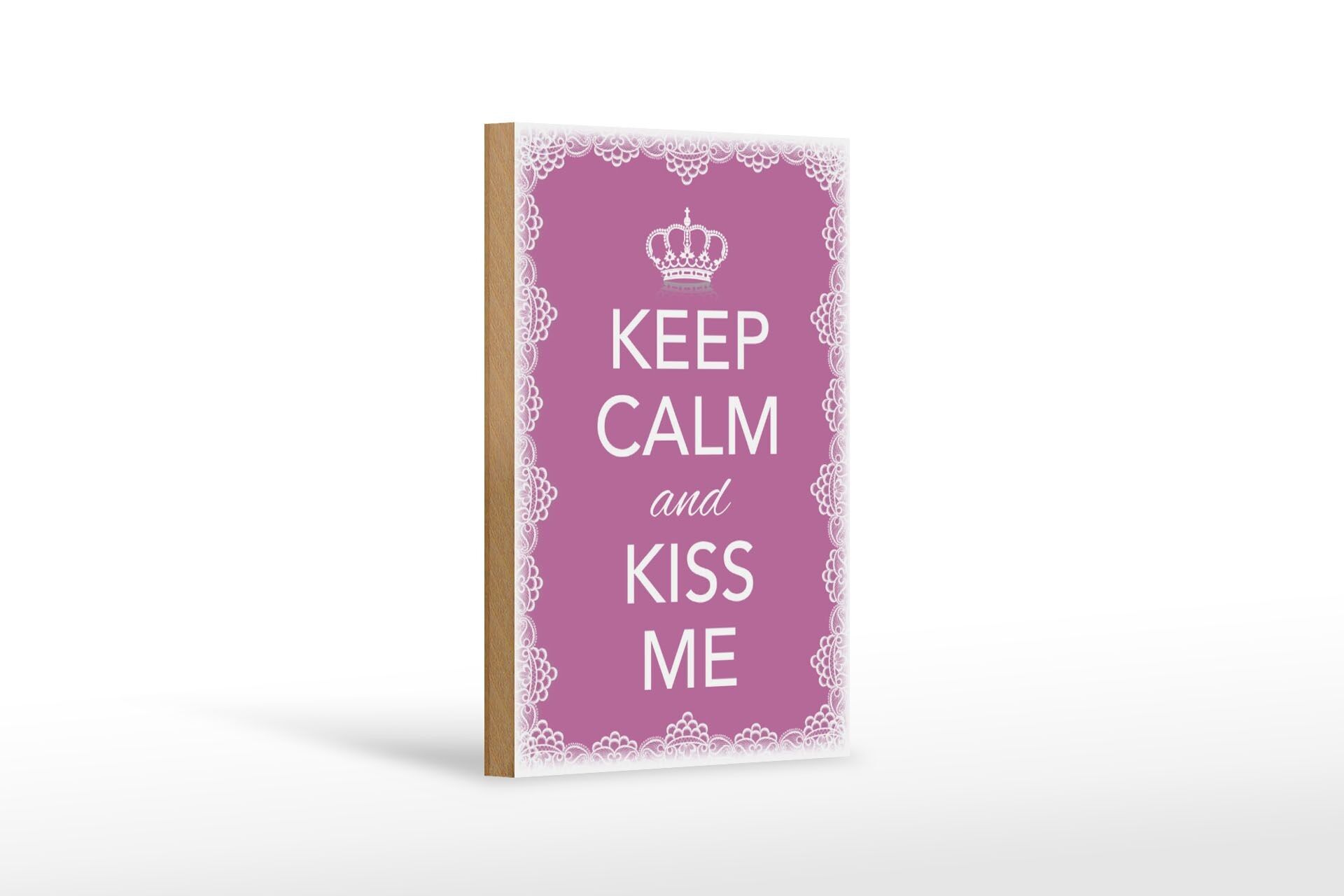 Cartello in legno con scritta 12x18 cm Keep Calm and kiss me decorazione corona