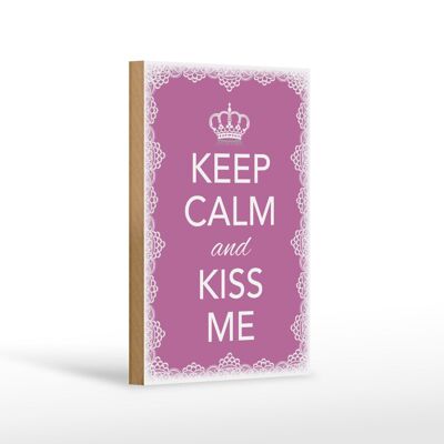 Cartello in legno con scritta 12x18 cm Keep Calm and kiss me decorazione corona