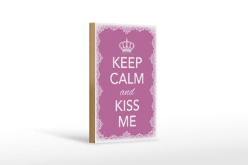 Panneau en bois disant 12x18 cm Keep Calm and kiss me couronne décoration 1