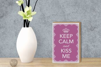 Panneau en bois disant 12x18 cm Keep Calm and kiss me couronne décoration 3