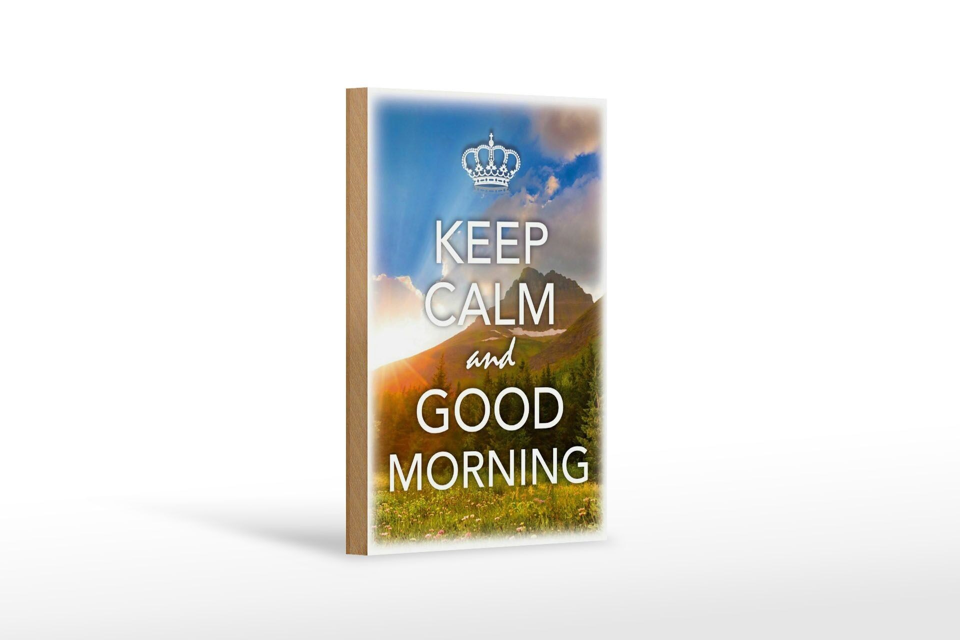 Panneau en bois disant 12x18 cm Décoration Keep Calm and Good Morning