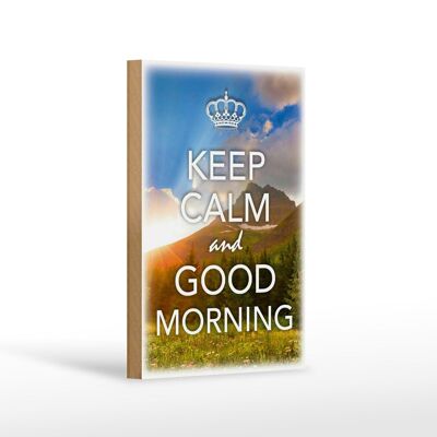 Cartel de madera con frase Keep Calm and good Morning 12x18 cm decoración
