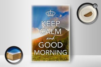 Panneau en bois disant 12x18 cm Décoration Keep Calm and Good Morning 2