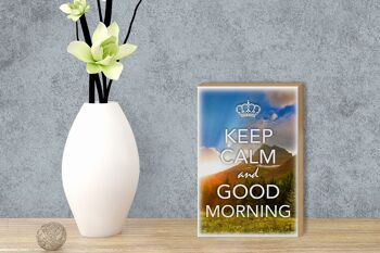 Panneau en bois disant 12x18 cm Décoration Keep Calm and Good Morning 3